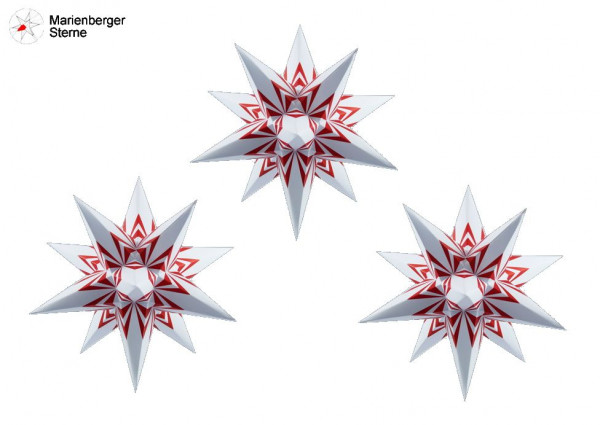 Marienberger Sterne (Papiersterne)3er Set Ornamente Weiß-Rot 3 Marienberger Sterne 16 cm ohne Beleuchungsset & Netzgerät