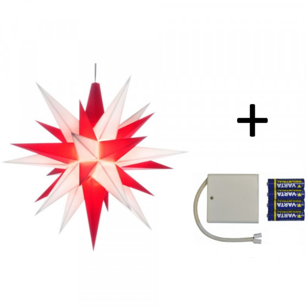 Herrnhuter Adventsstern Komplettset 1 Stück A1E mit Netzteil Farbe weiß-rot mit Batteriehalter