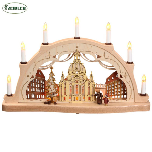 Schwibbogen Dresdner Frauenkirche in 3D-Optik, 7 Kerzen Zeidler Holzkunst Seiffen