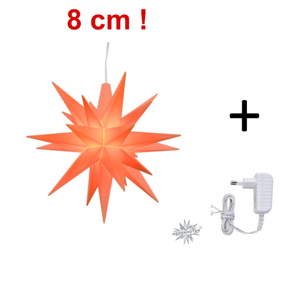 Herrnhuter Adventsstern 1 Stück Miniaturstern 8cm Sonderedition 2026 Apricot mit Netzgerät 500 mA