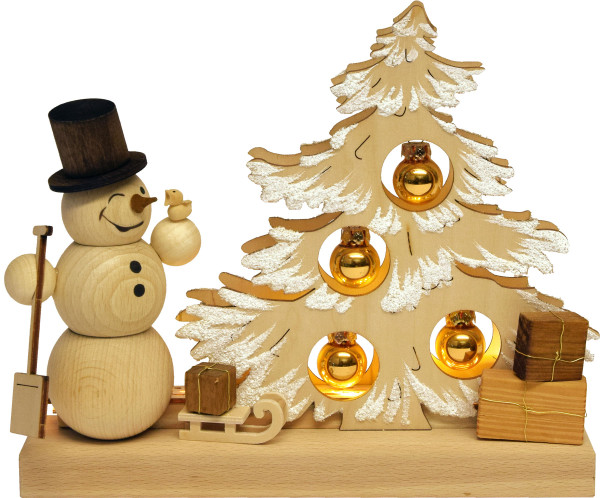 Tischschmuck Tannenbaum, Kugeln gold Raureif, Schneemann RATAGS - Made in Germany
