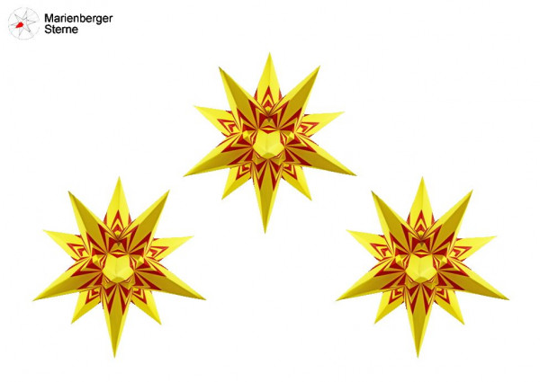 Marienberger Sterne (Papiersterne)3er Set Ornamente Gelb-Rot 3 Marienberger Sterne 16 cm ohne Beleuchungsset & Netzgerät