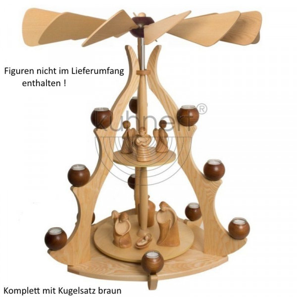 Massivholzpyramide 85 cm komplett mit Kugeln in Braun