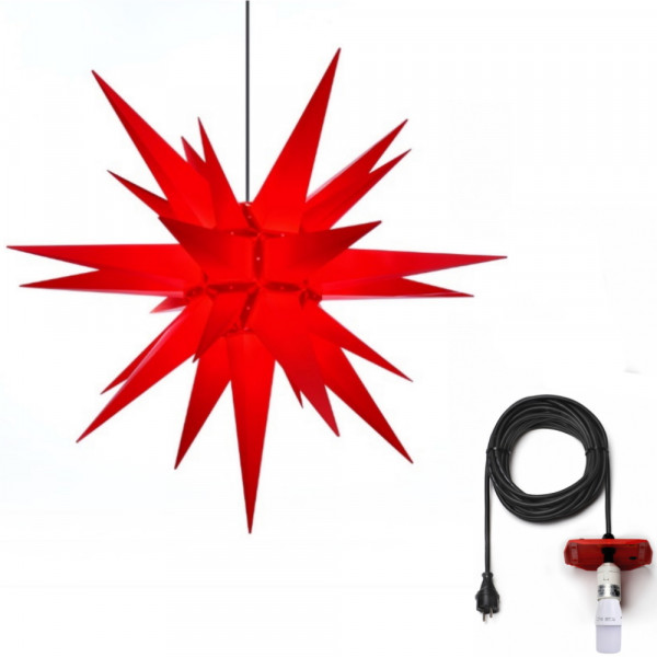 Herrnhuter Adventsstern Außenstern 130 cm rot mit Anschlußkabel 10 m und LED