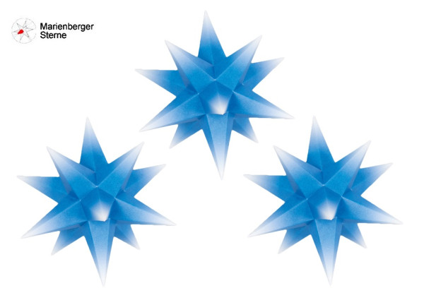 Marienberger Papiersterne 3er Set Blau m. weißen Spitzen 3 Sterne 16 cm ohne Beleuchungsset & Netzgerät