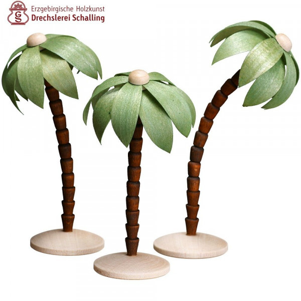 Krippezubehör 3 Palmen, einzeln, verschiedene Größen grün. Drechslerei Thomas Schalling Seiffen - Made in Germany -