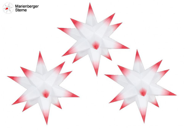 Marienberger Sterne (Papiersterne) 3er Set Weiß-Rot 3 Marienberger Sterne 16 cm ohne Beleuchungsset & Netzgerät