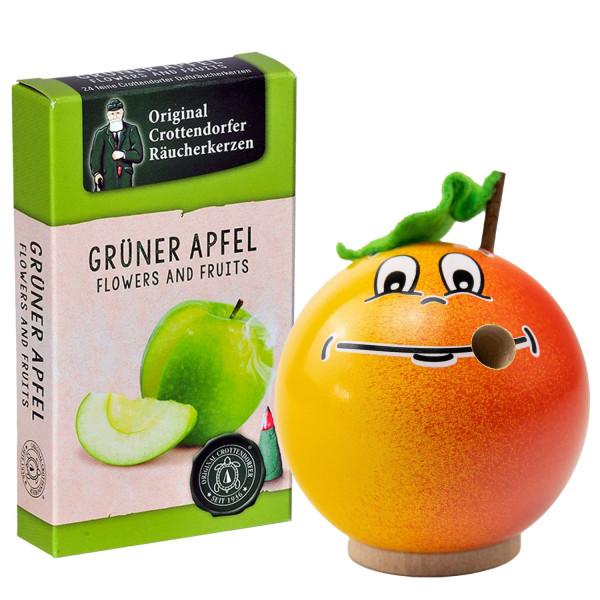 Räucherfigur Freche Früchtchen Apfel 8cm mit Räucherkerzen Seiffener Volkskunst e.G. - Original Erzgebirge