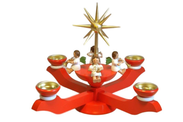 Adventsleuchter, rot für Teelichter mit Engeln Richard Glässer Seiffen - Made in Germany