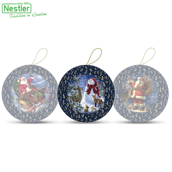 Nestler Weihnachtskugel mit Henkel - Blue Christmas, 8 cm Motiv "Schneemann"