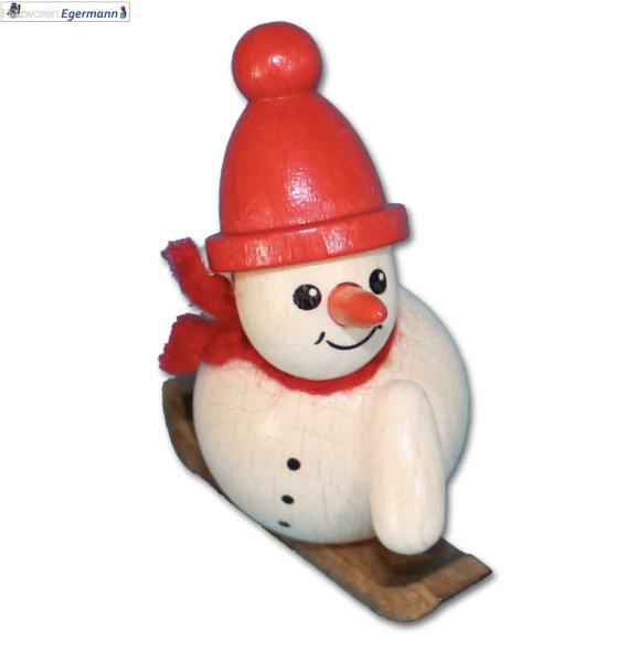 Schneemann mit Snowboard, rote Mütze, ca. 5cm Holzwaren Egermann - Made in Germany -