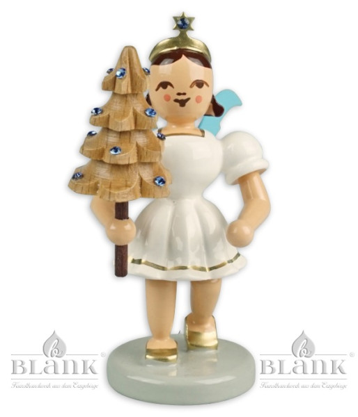 Kurzrockengel mit Bäumchen farbig Höhe: ca. 7cm, Blank Grünhainichen