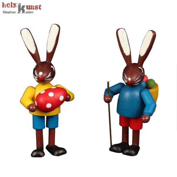 Hasenpärchen (2 Kinder) bunt zum Stellen (5 cm)