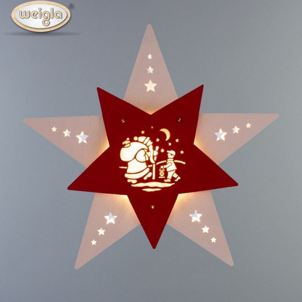 Fensterbild Stern "Knecht Ruprecht" Weiß/Rot LED