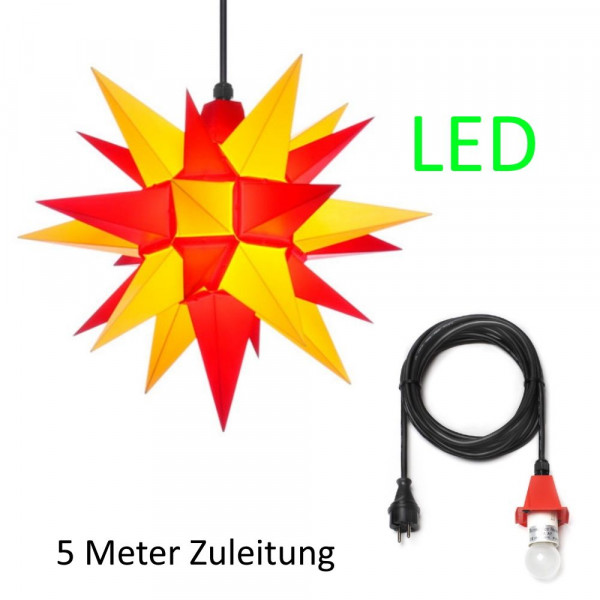 Herrnhuter Adventsstern Außenstern 40 cm gelb-rot mit Anschlußkabel 5 m und LED