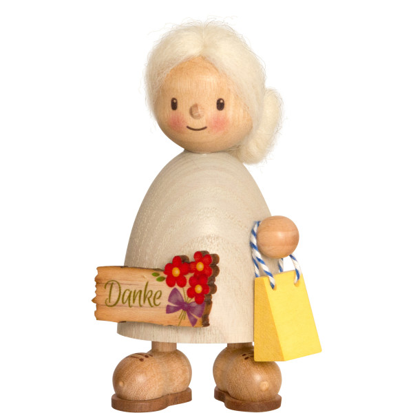 Sammelfigur Holzfigur Finja mit Danke-Schild Kuhnert Artikel 62112, Höhe ca. 9 cm