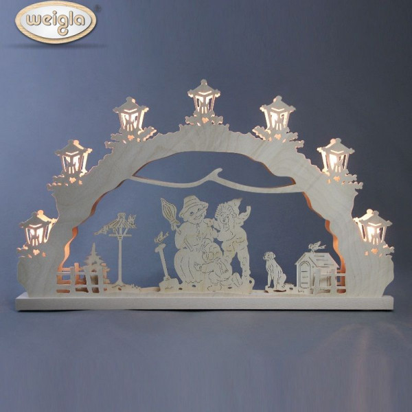 Schwibbogen 7 flammig "Kinder bauen Schneemann"