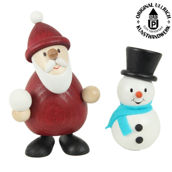 Weihnachtsmann und Schneemann, modern, 9,5 + 7,5 cm , ULLRICH® Kunsthandwerk