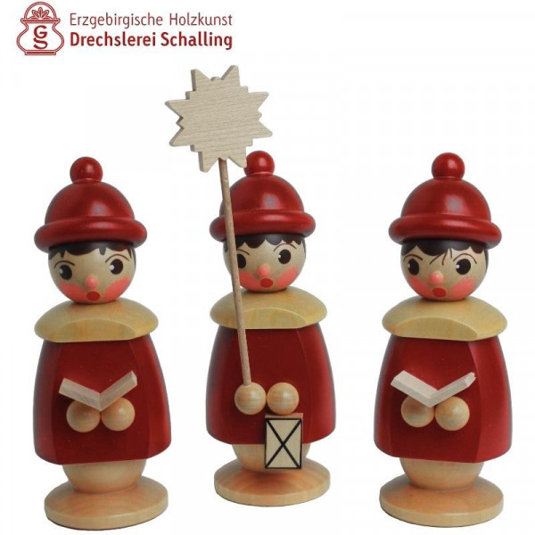 Kurrende (3 Kurrendefiguren) rot, 145 mm hoch Drechslerei Thomas Schalling Seiffen