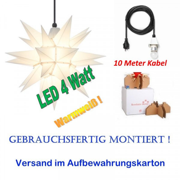 Herrnhuter Adventsstern Außenstern 40 cm Weiß mit LED+ 10m Zuleitung gebrauchsfertig montiert im Aufbewahrungskart.