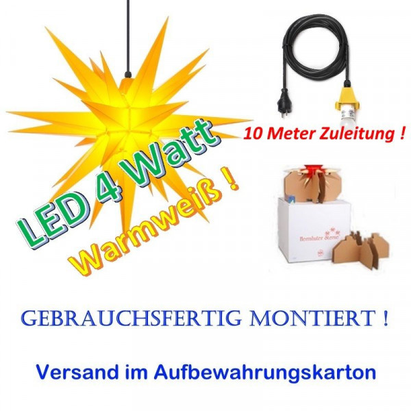 Herrnhuter Adventsstern Außenstern 68 cm Gelb mit LED + 10m Zuleitung gebrauchsfertig montiert im Aufbewahrungskart.