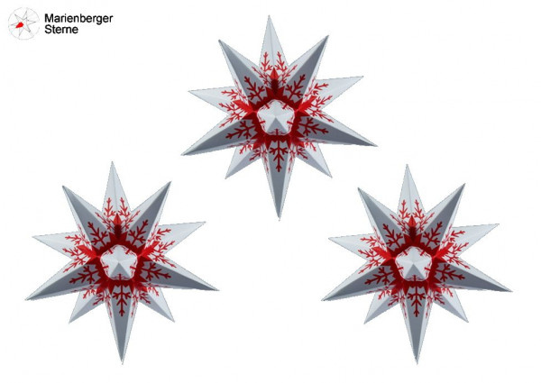 Marienberger Sterne (Papiersterne)3er Set weiß,rote Flocke 3 Marienberger Sterne 16 cm ohne Beleuchungsset & Netzgerät