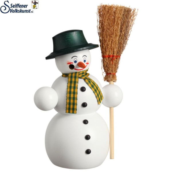 Räucherfigur Schneemann mit Besen 16 cm Seiffener Volkskunst e.G. - Original Erzgebirge