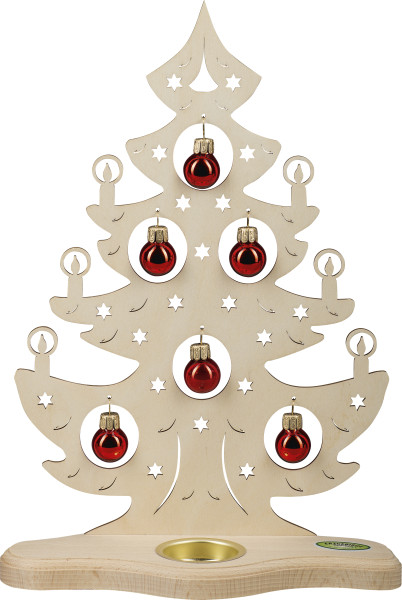 Weigla Teelichthalter Weihnachtsbaum mit roten Kugeln Qualität aus dem Erzgebirge - Made in Germany