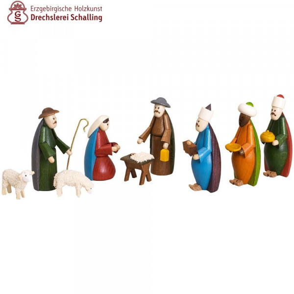 Krippefiguren 9-teilig bunt, 5,5 cm Drechslerei Thomas Schalling Seiffen - Made in Germany -