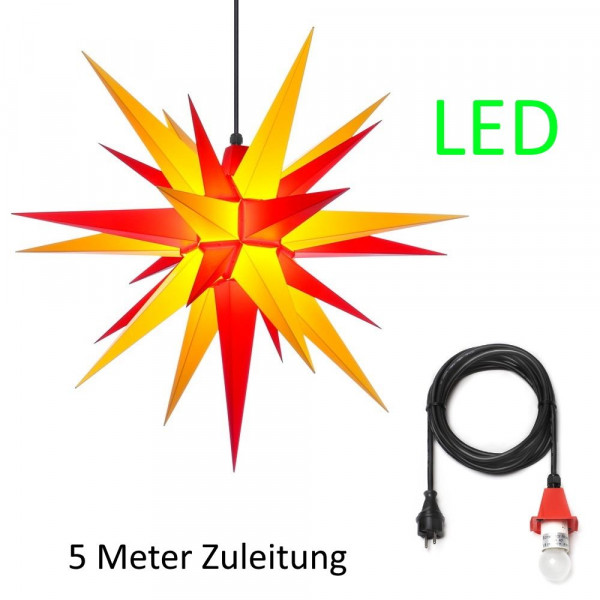 Herrnhuter Adventsstern Außenstern 68 cm gelb-rot mit Anschlußkabel 5 m und LED