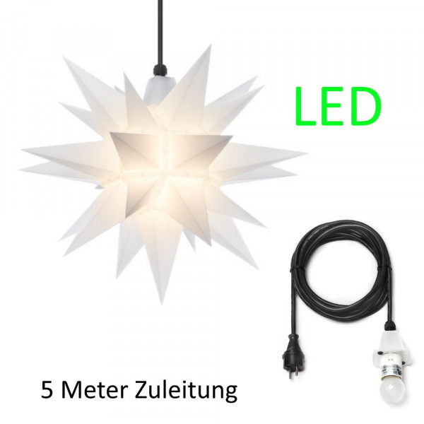 Herrnhuter Adventsstern Außenstern 40 cm opal und Anschlußkabel 5 m und LED