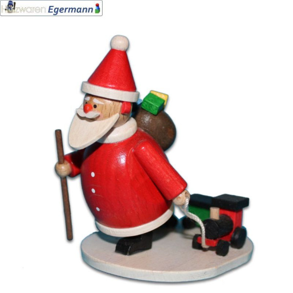 Weihnachtsmann mit Eisenbahn, ca. 6,5cm Holzwaren Egermann Grünhain-Beierfeld - Made in Germany -
