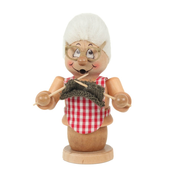 Räucherfigur Miniwichtel Oma mit Strickzeug Hergestellt im Erzgebirge by Kuhnert