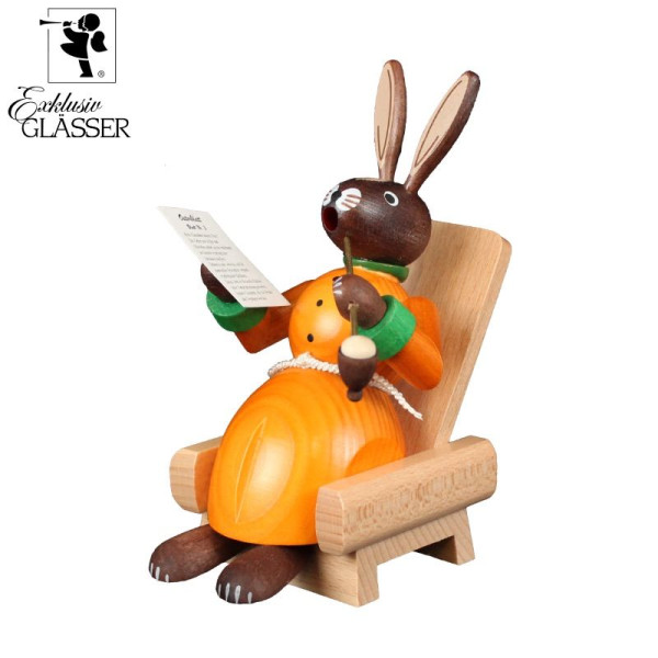 Rauchhase im Lehnstuhl, 14 cm Richard Glässer Seiffen - Made in Germany