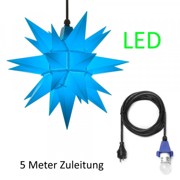 Herrnhuter Adventsstern Außenstern 40 cm blau mit Anschlußkabel 5 m und LED