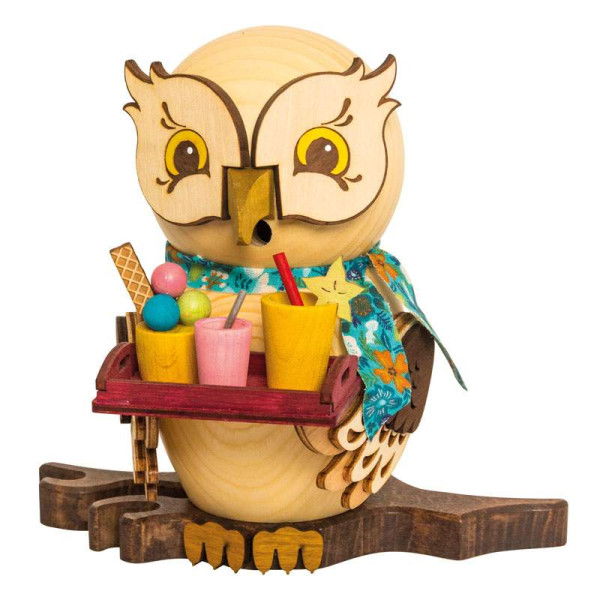 Erzgebirgisches Räuchermännchen Raucheule mit Cocktails , Höhe ca. 15 cm