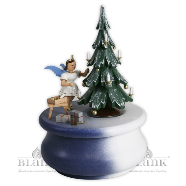 Blank Spieldose Weihnachtstraum mit Baum und Engel, farbig Höhe. ca. 18 cm, Blank Grünhainichen