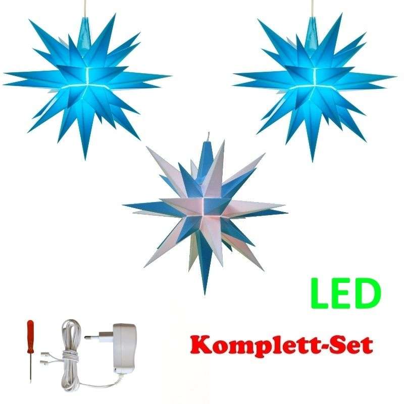 3er LED Außen-Stern-Set Blau Außenstern Adventsstern