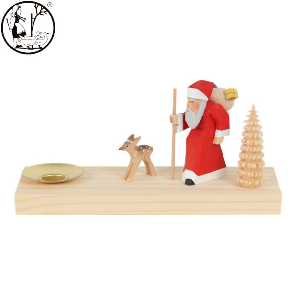 Weihnachtsmann mit Bäumchen und Kerzenhalter Bettina Franke Holzkunst & Schnitzen