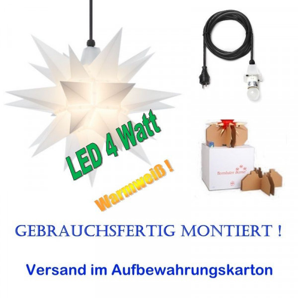 Herrnhuter Adventsstern Außenstern 40 cm Opal mit LED+ 5m Zuleitung gebrauchsfertig montiert