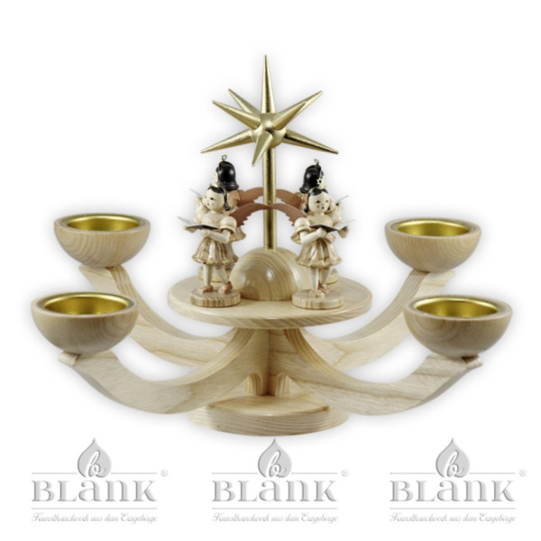 Blank Adventsleuchter mit Teelichthalter und vier stehenden Engeln, natur, Höhe: ca. 20 cm