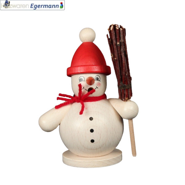 Räuchermann Schneemann mit Besen, rote Mütze, 11cm Holzwaren Egermann - Made in Germany -