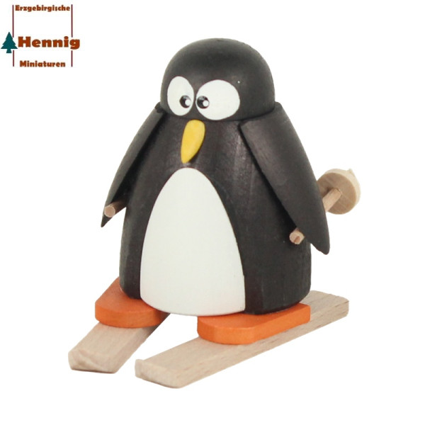 Pinguin mit Ski, 5 cm -Hennig Figuren Deutschneudorf- Erzgebirgische Handarbeit