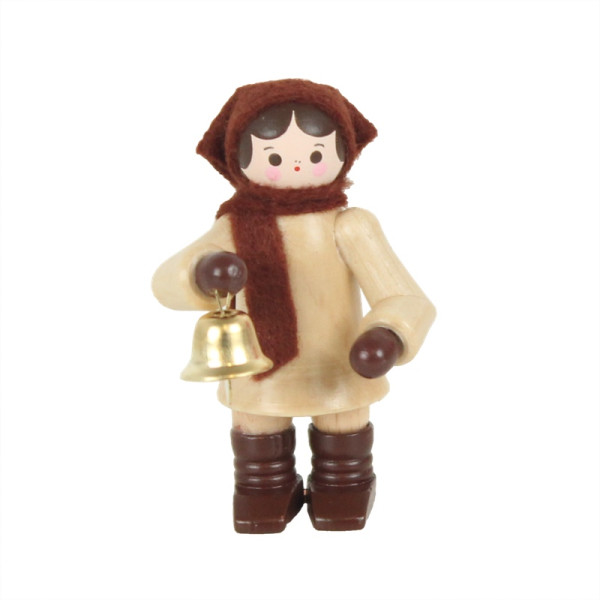 Mädchen mit Glocke natur - Höhe ca. 5,5 cm Volkskunstwerkstatt Romy Thiel - Deutschneudorf