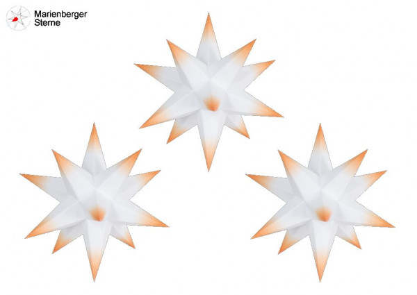 Marienberger Sterne (Papiersterne) 3er Set Weiß-Orange 3 Marienberger Sterne 16 cm ohne Beleuchungsset & Netzgerät