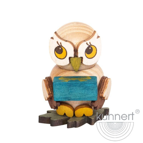Kuhnert Holzfigur Eulenkind mit Geschenk Kuhnert Artikel 37403, Höhe ca. 4 cm