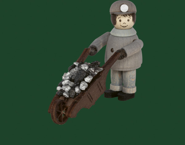 Figur Bergarbeiter mit Schubkarre, ca. 4,5 cm Tietze Erzgebirge