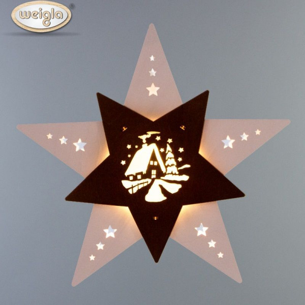 Fensterbild Stern "Waldhütte" Weiß/Braun LED