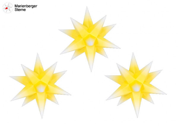 Marienberger Sterne (Papiersterne) 3er Set Gelb-Weiß 3 Marienberger Sterne 16 cm ohne Beleuchungsset & Netzgerät