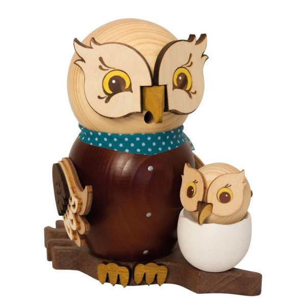 Erzgebirgisches Räuchermännchen Raucheule mit Baby , Höhe ca. 15 cm